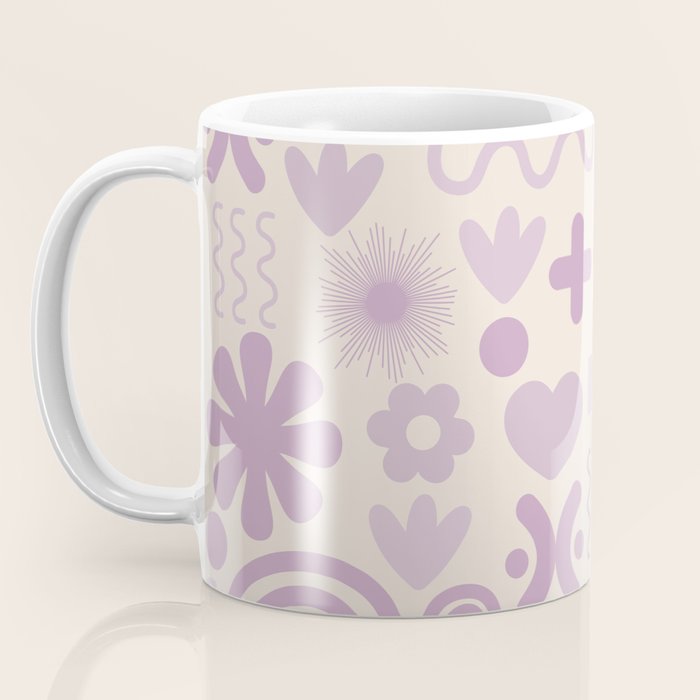 Natural Miscellany Scandi Retro Modern Pattern in Lilac and Cream  Coffee Mug Gallery Image 3