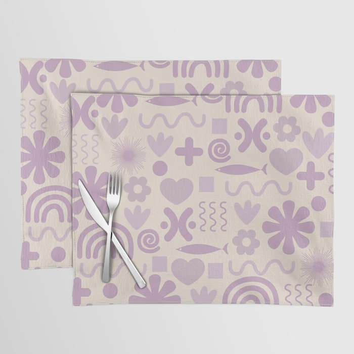 Natural Miscellany Scandi Retro Modern Pattern in Lilac and Cream  Placemat Gallery Image 1