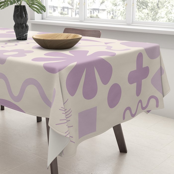 Natural Miscellany Scandi Retro Modern Pattern in Lilac and Cream  Tablecloth Gallery Image 3