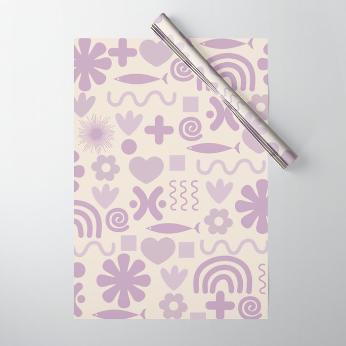 Natural Miscellany Scandi Retro Modern Pattern in Lilac and Cream  Wrapping Paper Gallery Image 1