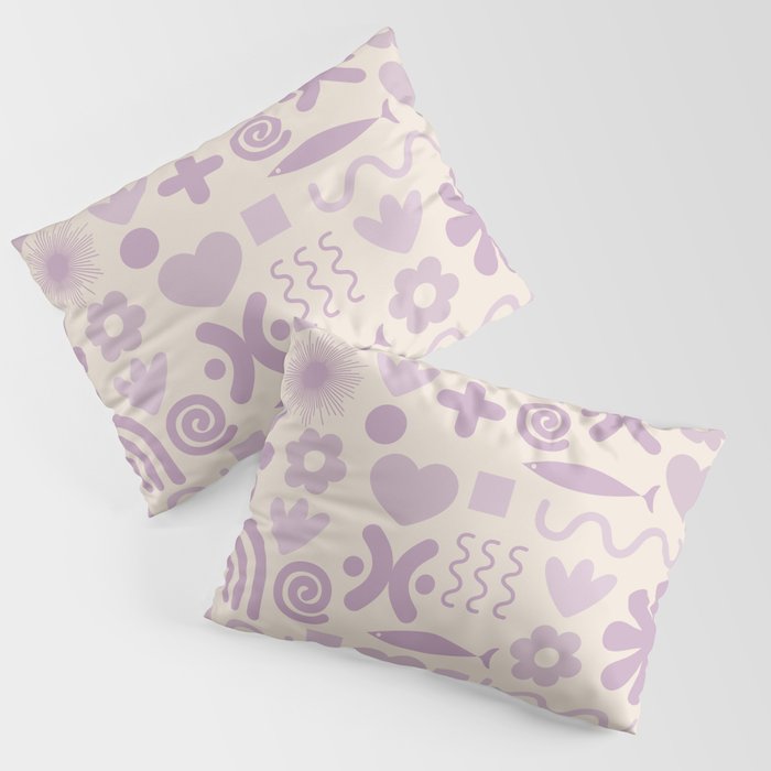 Natural Miscellany Scandi Retro Modern Pattern in Lilac and Cream  Pillow Sham Gallery Image 3