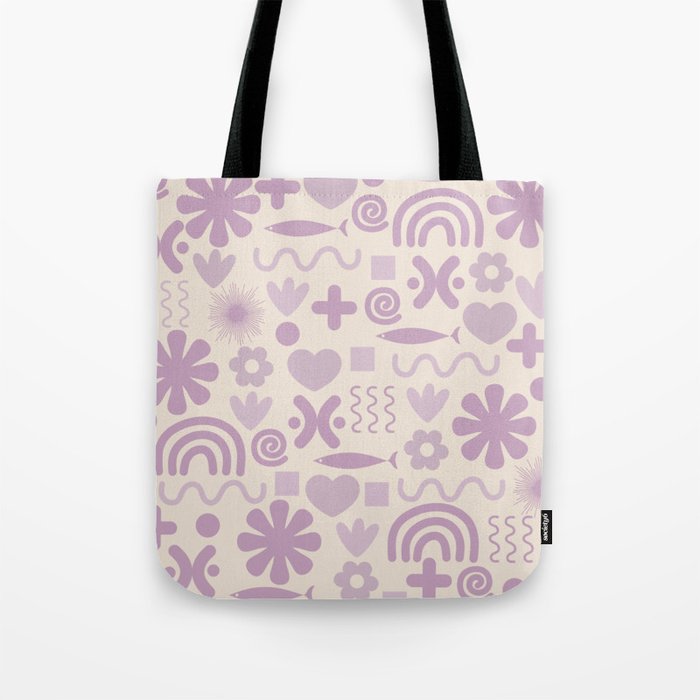 Natural Miscellany Scandi Retro Modern Pattern in Lilac and Cream  Tote Bag Gallery Image 1