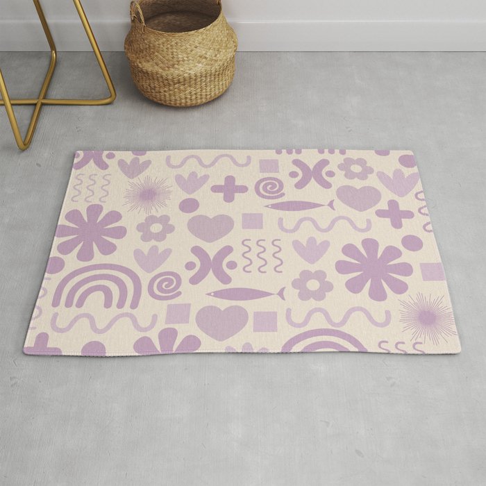 Natural Miscellany Scandi Retro Modern Pattern in Lilac and Cream  Rug Gallery Image 1