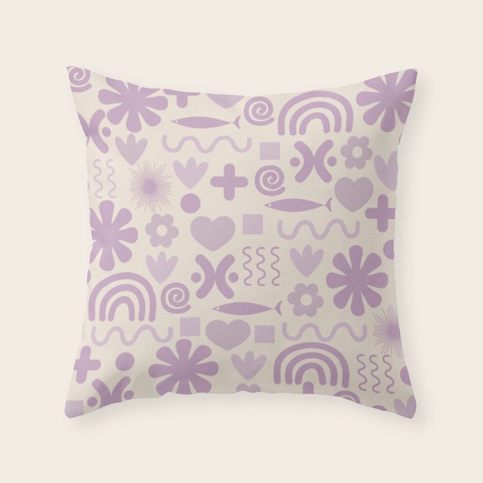 Natural Miscellany Scandi Retro Modern Pattern in Lilac and Cream  Throw Pillow Gallery Image 1
