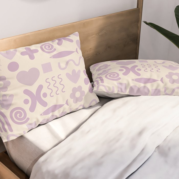 Natural Miscellany Scandi Retro Modern Pattern in Lilac and Cream  Pillow Sham Gallery Image 2