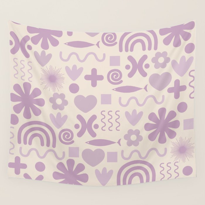 Natural Miscellany Scandi Retro Modern Pattern in Lilac and Cream  Wall Tapestry Gallery Image 4