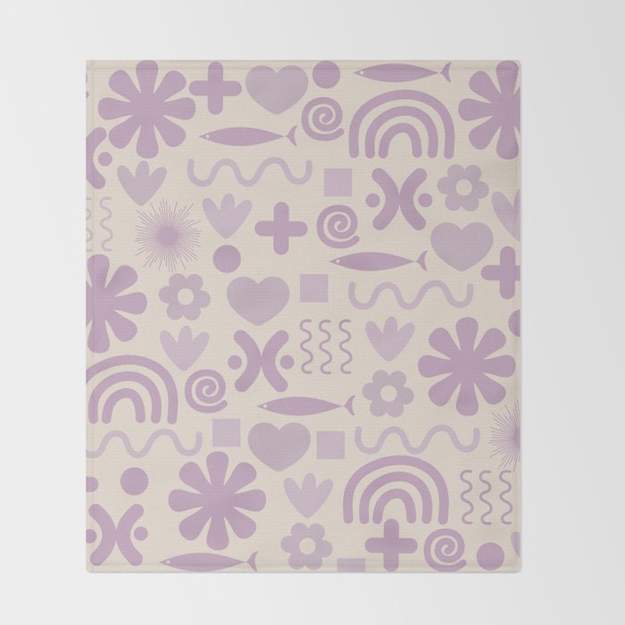 Natural Miscellany Scandi Retro Modern Pattern in Lilac and Cream  Throw Blanket Gallery Image 2