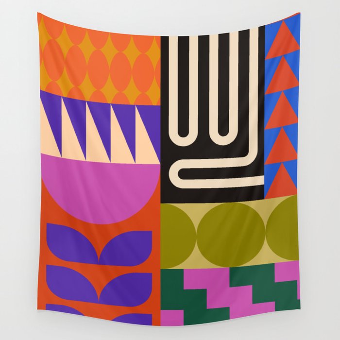 Geometric Bold Colorful Play Pattern Wall Tapestry Gallery Image 4
