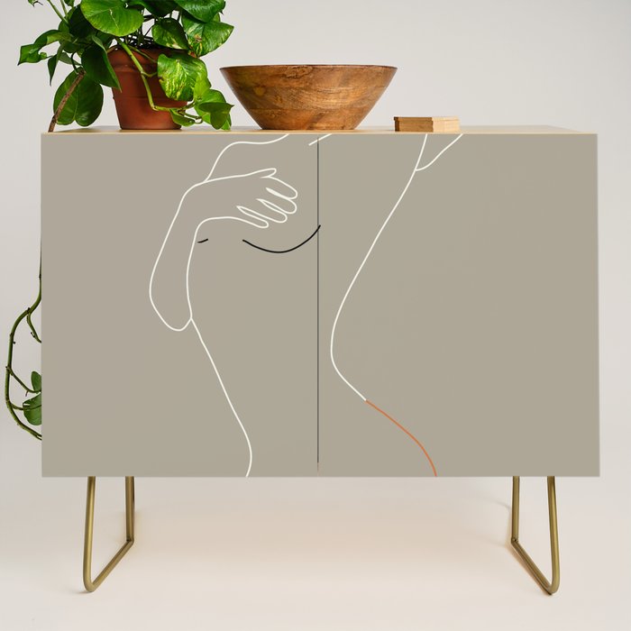 Minimal Line Art Woman Figure II Credenza Gallery Image 1