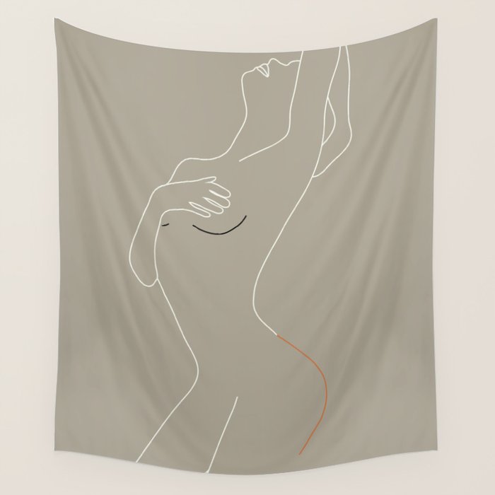 Minimal Line Art Woman Figure II Wall Tapestry Gallery Image 4
