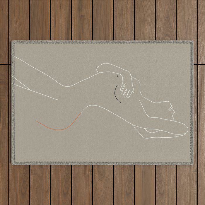 Minimal Line Art Woman Figure II Outdoor Rug Gallery Image 1