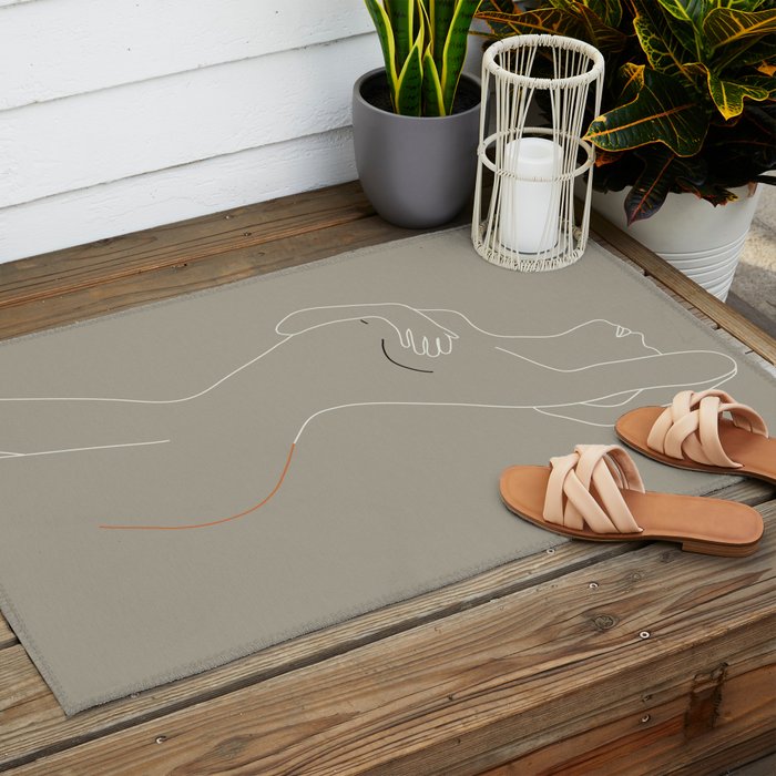 Minimal Line Art Woman Figure II Outdoor Rug Gallery Image 2