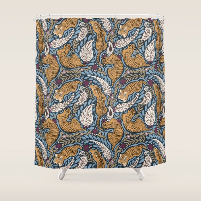 Exotic Tiger Oasis Dark Shower Curtain Gallery Image 1