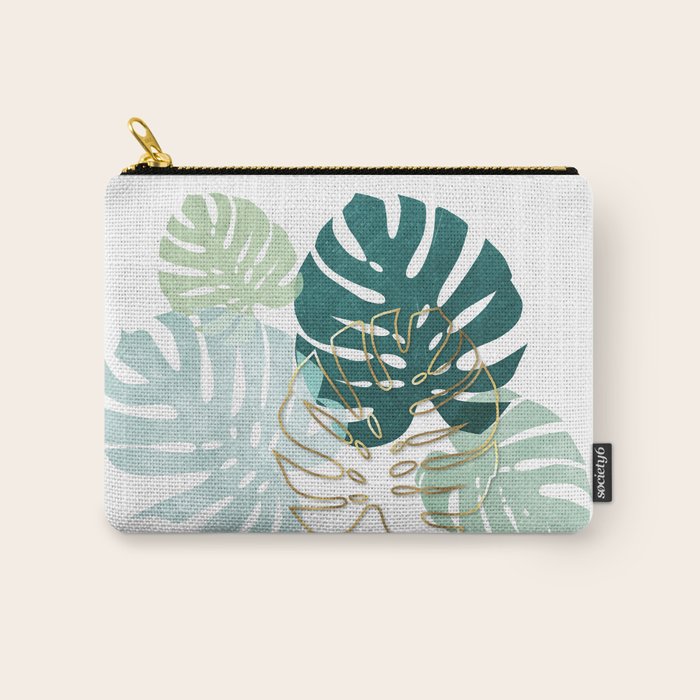 Tropical minimal / green, turquoise and gold monstera Carry All Pouch Gallery Image 1