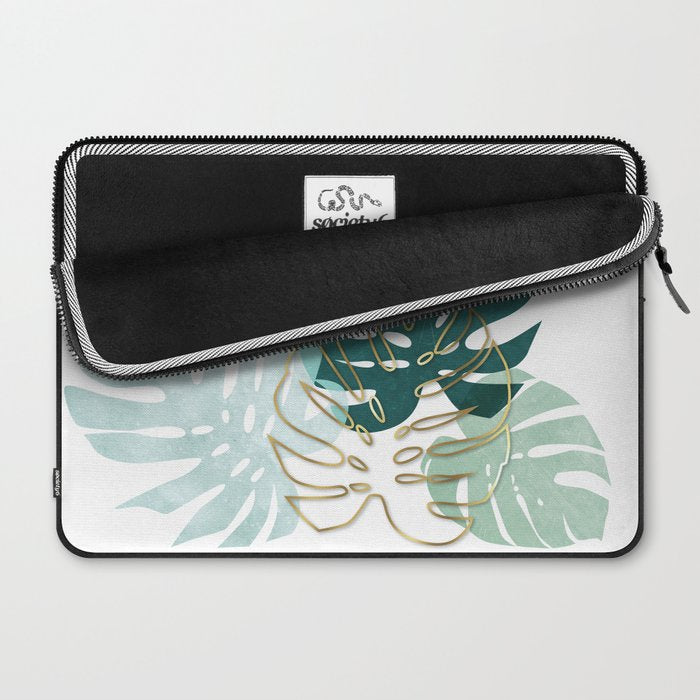 Tropical minimal / green, turquoise and gold monstera Laptop Sleeve Gallery Image 2