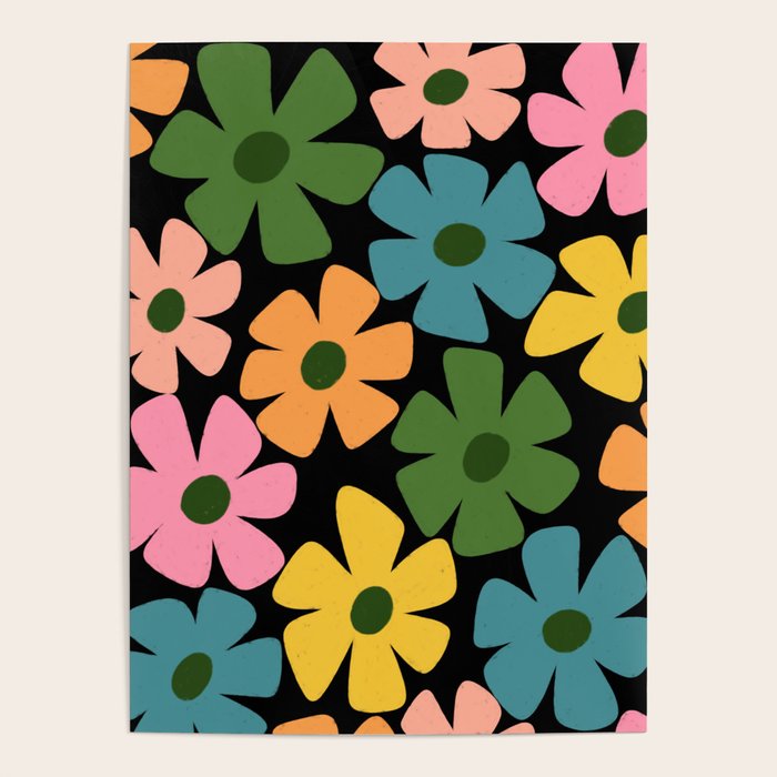 Retro Flower - Big Daisy Black background Poster Gallery Image 4