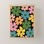 Retro Flower - Big Daisy Black background Mini Art Print Gallery Image 1