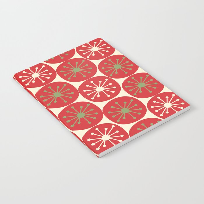 Atomic Dots Retro Mid-century Christmas Pattern in Light Olive Green, Red, and Cream Notebook Gallery Image 2