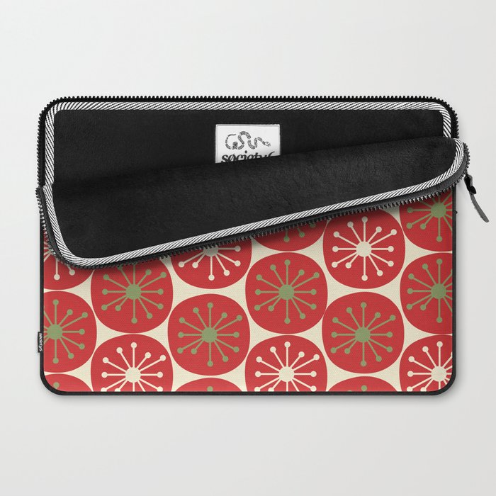 Atomic Dots Retro Mid-century Christmas Pattern in Light Olive Green, Red, and Cream Laptop Sleeve Gallery Image 2