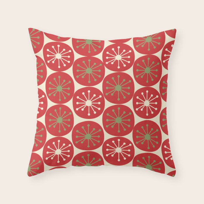 Atomic Dots Retro Mid-century Christmas Pattern in Light Olive Green, Red, and Cream Throw Pillow Gallery Image 6