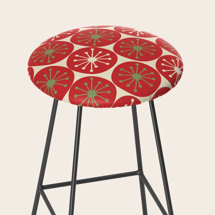 Atomic Dots Retro Mid-century Christmas Pattern in Light Olive Green, Red, and Cream Stool Gallery Image 2