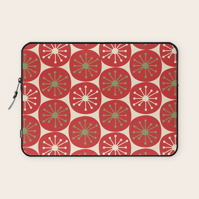 Atomic Dots Retro Mid-century Christmas Pattern in Light Olive Green, Red, and Cream Laptop Sleeve Gallery Image 1