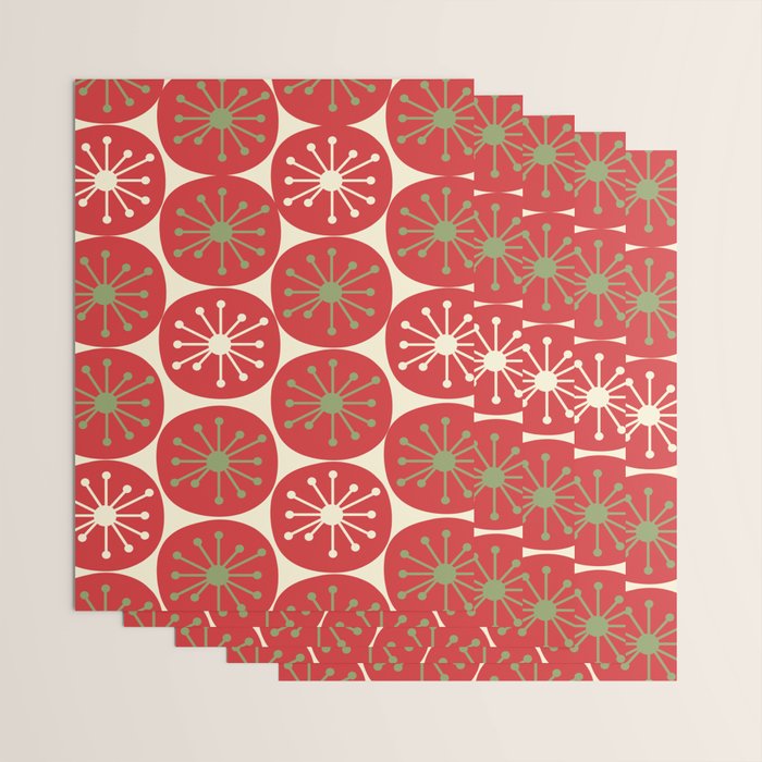 Atomic Dots Retro Mid-century Christmas Pattern in Light Olive Green, Red, and Cream Wrapping Paper Gallery Image 3