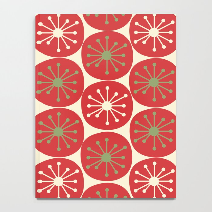 Atomic Dots Retro Mid-century Christmas Pattern in Light Olive Green, Red, and Cream Notebook Gallery Image 4