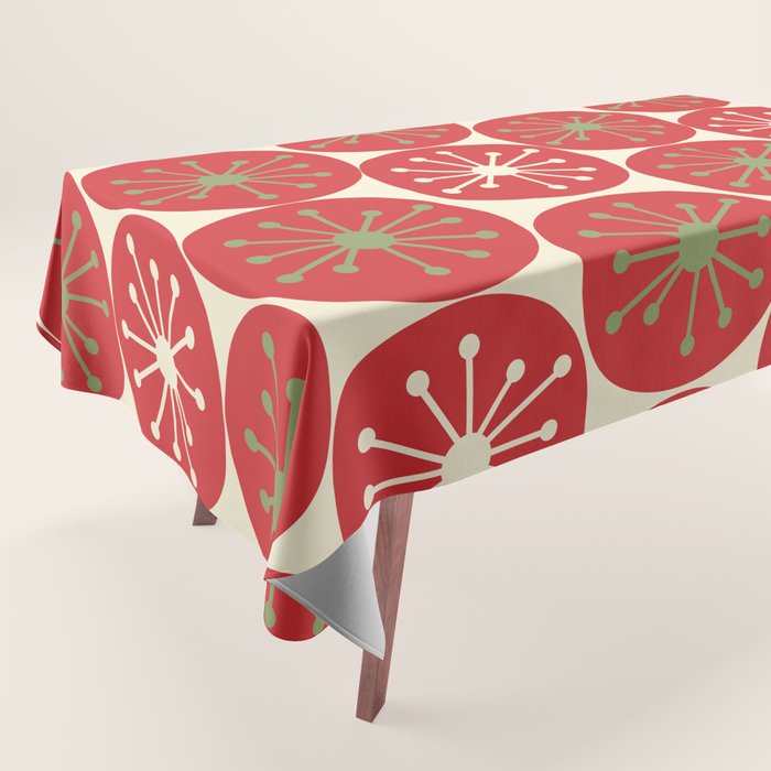 Atomic Dots Retro Mid-century Christmas Pattern in Light Olive Green, Red, and Cream Tablecloth Gallery Image 1