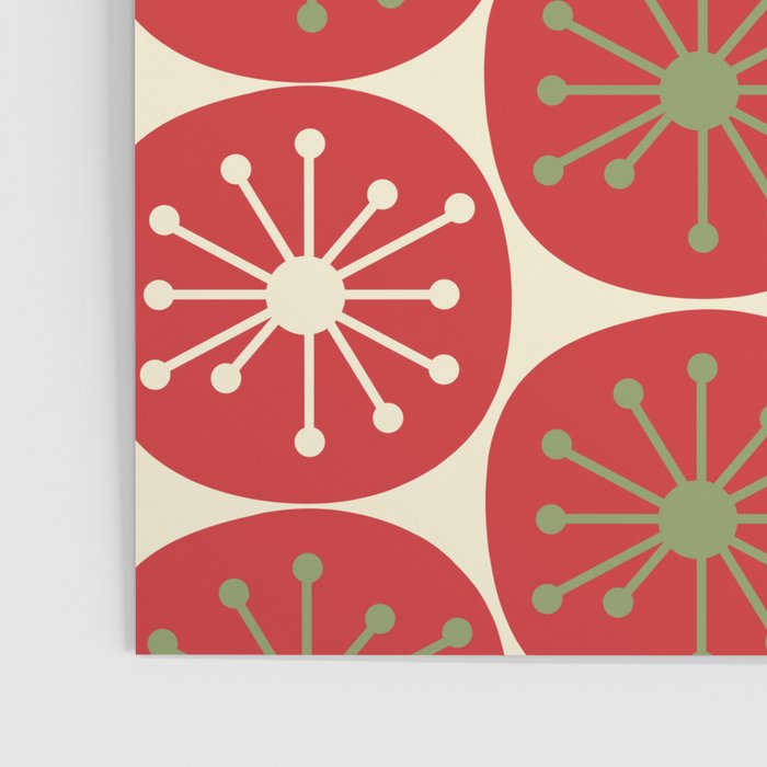 Atomic Dots Retro Mid-century Christmas Pattern in Light Olive Green, Red, and Cream Poster Gallery Image 3