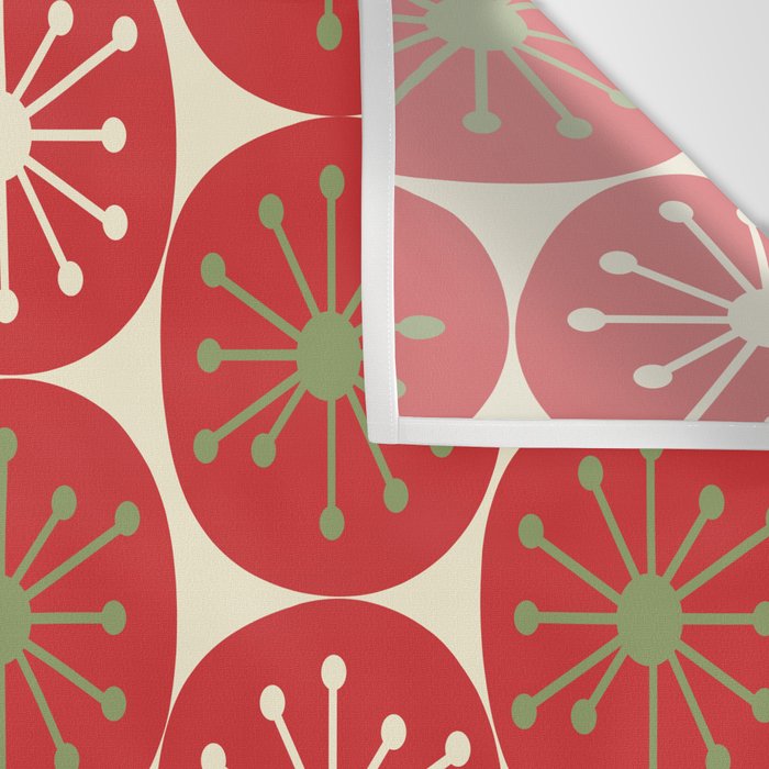Atomic Dots Retro Mid-century Christmas Pattern in Light Olive Green, Red, and Cream Wall Tapestry Gallery Image 3