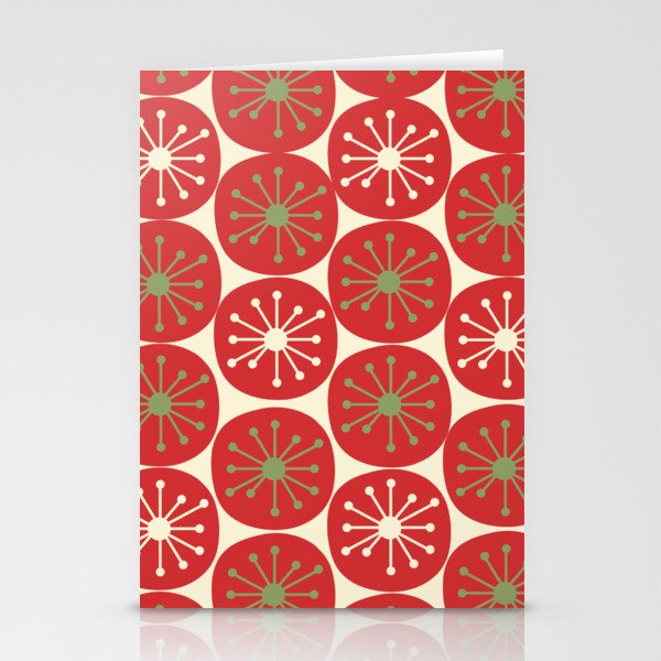 Atomic Dots Retro Mid-century Christmas Pattern in Light Olive Green, Red, and Cream Stationery Card Gallery Image 2