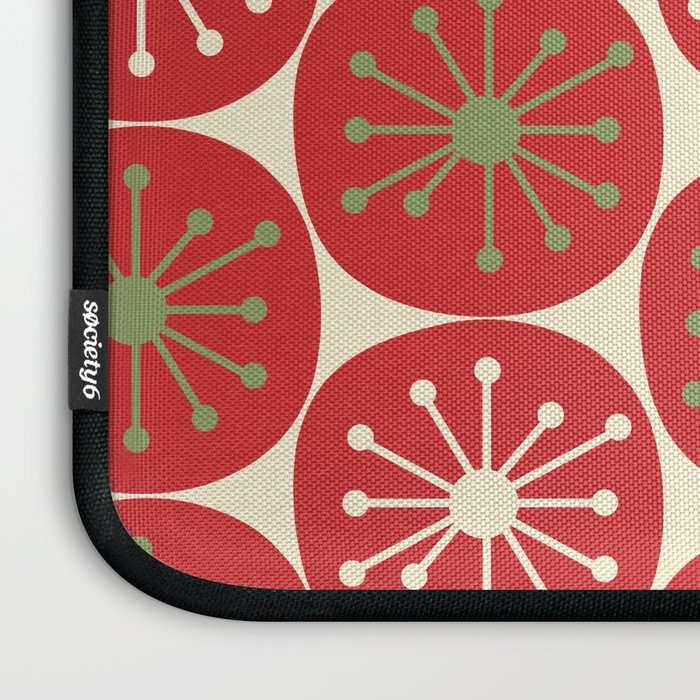 Atomic Dots Retro Mid-century Christmas Pattern in Light Olive Green, Red, and Cream Laptop Sleeve Gallery Image 3