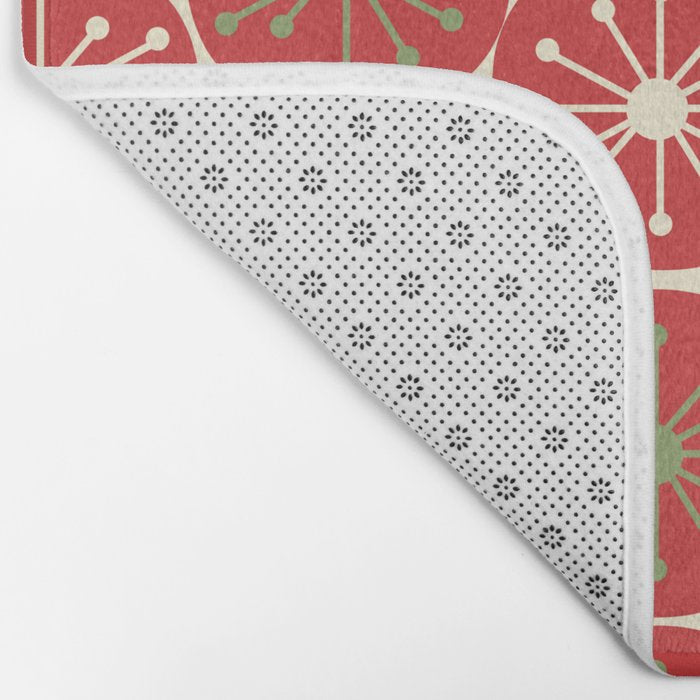 Atomic Dots Retro Mid-century Christmas Pattern in Light Olive Green, Red, and Cream Bath Mat Gallery Image 2