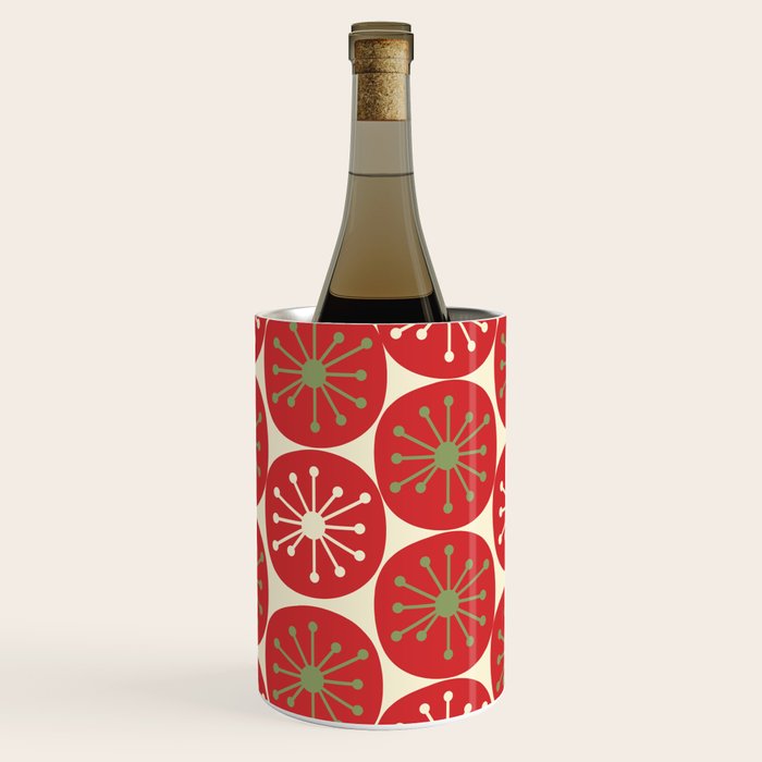 Atomic Dots Retro Mid-century Christmas Pattern in Light Olive Green, Red, and Cream Wine Chiller Gallery Image 1