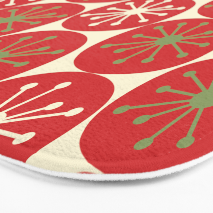 Atomic Dots Retro Mid-century Christmas Pattern in Light Olive Green, Red, and Cream Bath Mat Gallery Image 3