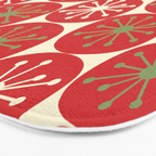 Atomic Dots Retro Mid-century Christmas Pattern in Light Olive Green, Red, and Cream Bath Mat Gallery Image 3
