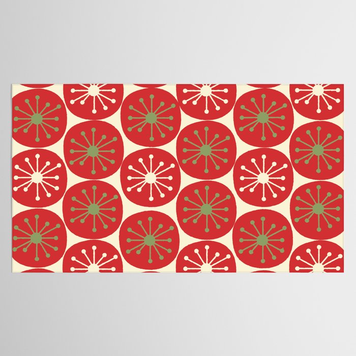 Atomic Dots Retro Mid-century Christmas Pattern in Light Olive Green, Red, and Cream Tablecloth Gallery Image 2