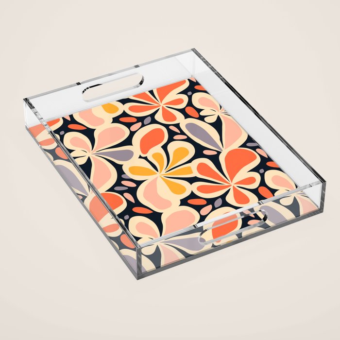 Abstract vintage flower art pattern Acrylic Tray Gallery Image 1