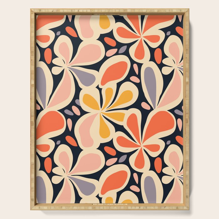 Abstract vintage flower art pattern Serving Tray Gallery Image 1