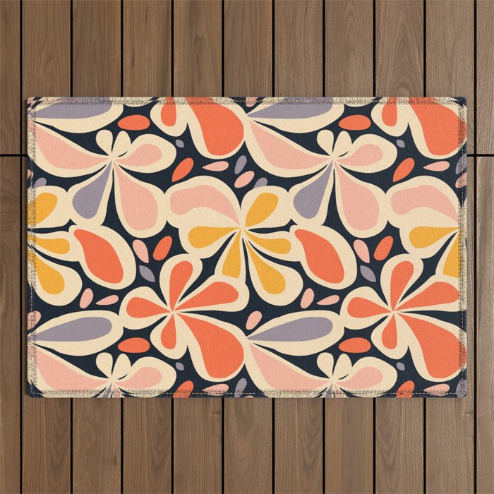 Abstract vintage flower art pattern Outdoor Rug Gallery Image 1
