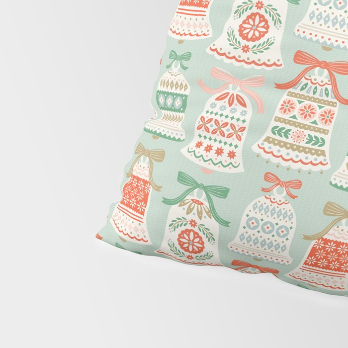Folk Art Holiday Bells - Light Green Pillow Sham Gallery Image 4