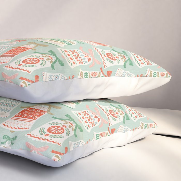 Folk Art Holiday Bells - Light Green Pillow Sham Gallery Image 3