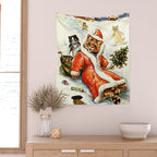 'To Wish You A Merry Christmas' by Louis Wain Wall Tapestry Gallery Image 2