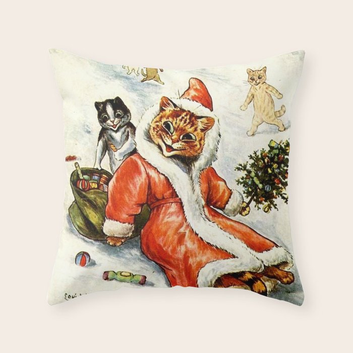 'To Wish You A Merry Christmas' by Louis Wain Throw Pillow Gallery Image 6