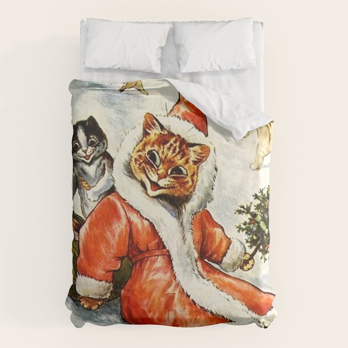 'To Wish You A Merry Christmas' by Louis Wain Duvet Cover Gallery Image 6
