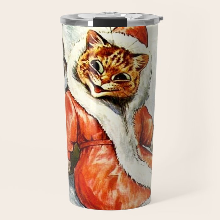 'To Wish You A Merry Christmas' by Louis Wain Travel Mug Gallery Image 1