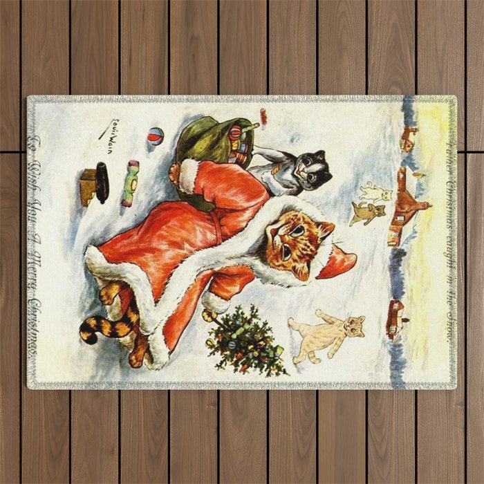 'To Wish You A Merry Christmas' by Louis Wain Outdoor Rug Gallery Image 1