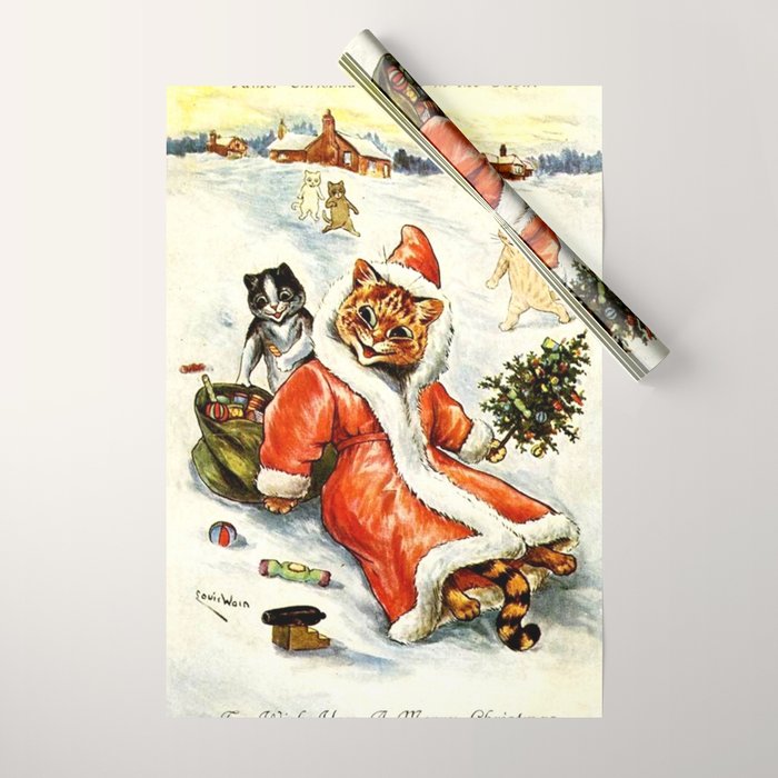 'To Wish You A Merry Christmas' by Louis Wain Wrapping Paper Gallery Image 1