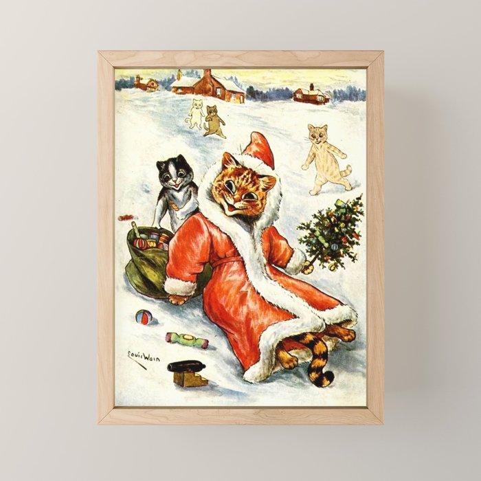 'To Wish You A Merry Christmas' by Louis Wain Mini Art Print Gallery Image 1